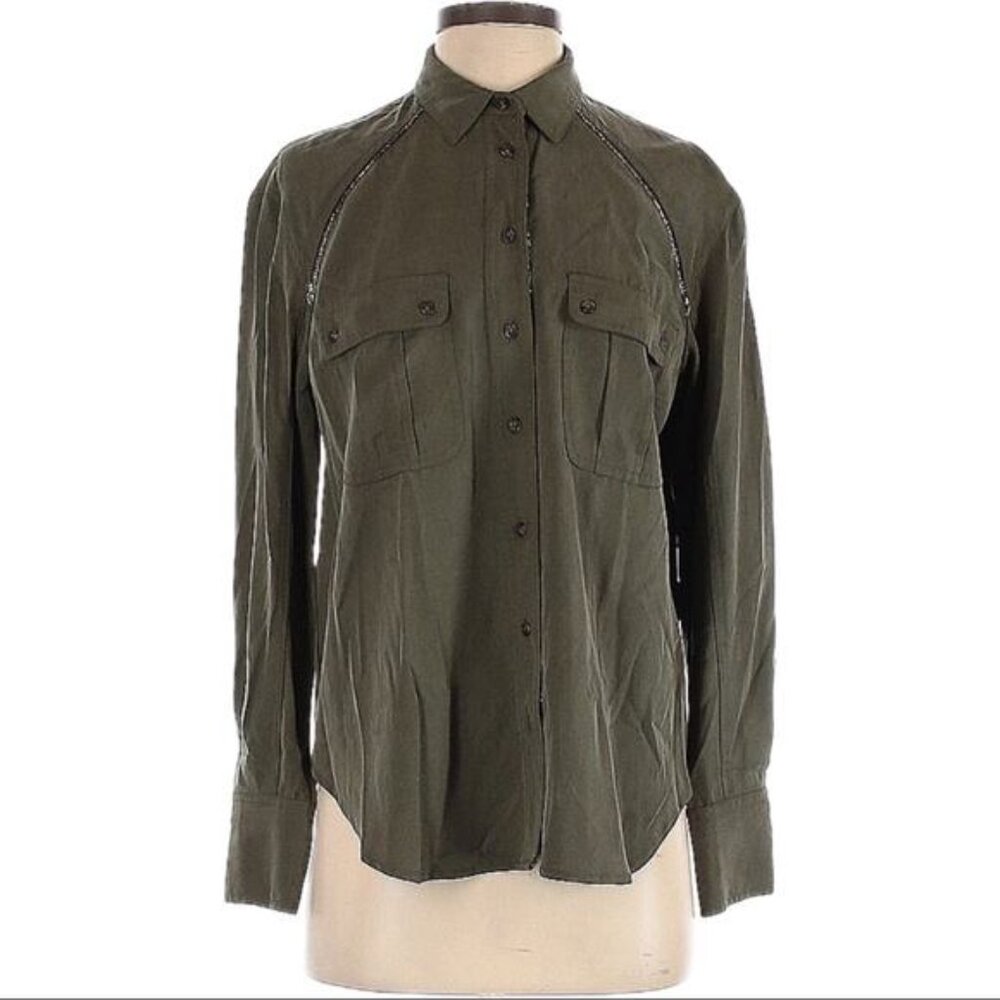 Free People Off Campus Long Sleeve Button Down Top Women’s Size XS Moss Green